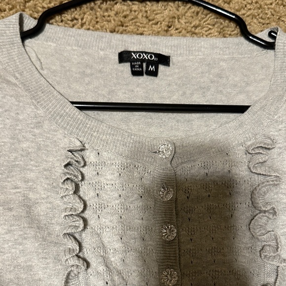 XOXO Light Gray Ruffle Button Top - Picture 2 of 6
